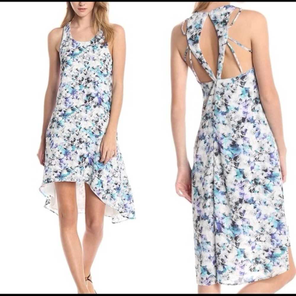 Sam Edelman Photo Floral Racer Back Hi Lo Dress Turquoise Size Large